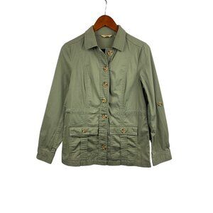 Womens Vintage Motto Olive Green Utility Jacket XS